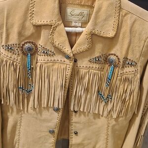 Scully Beige Suede Fringe Jacket with Bead Accents